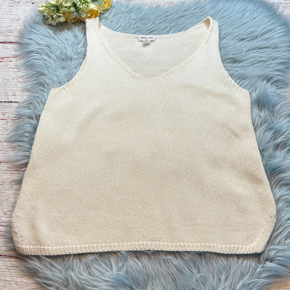 Tribal Jeans Ivory Knit Crochet Tank sz M